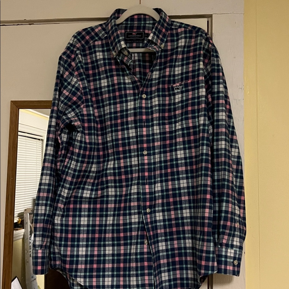 Vineyard Vines Blue and Pink Plaid Shirt